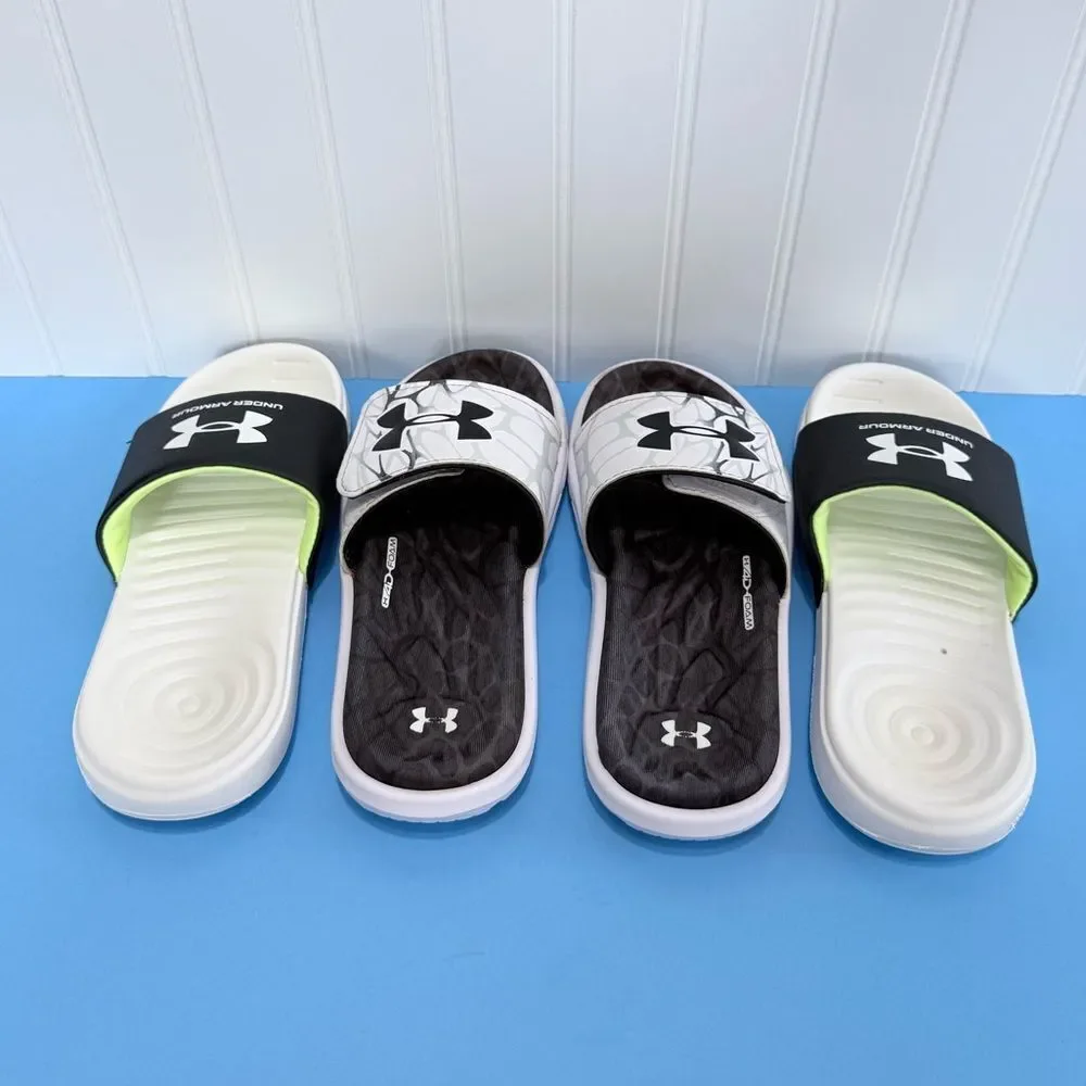 Bundle of 2 Under‎ Armour Black and White Slide Sandals Size 3Y